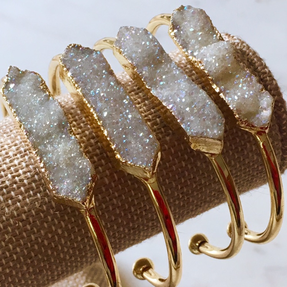 ✨Gold Plated Druzy Bar Bangle Bracelet - Picture 8 of 8